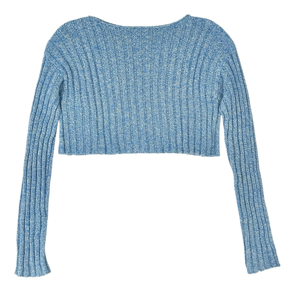 Baserange Macau Sweater Blue Melange Ribbed Boat Neck Crop Long Sleeve Knit Top - Picture 5 of 10